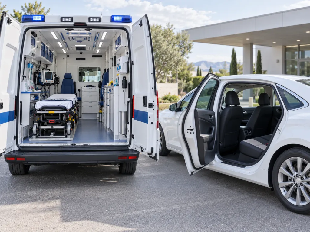 Ambulance et VSL Ambulance R stationnés à Villeurbanne